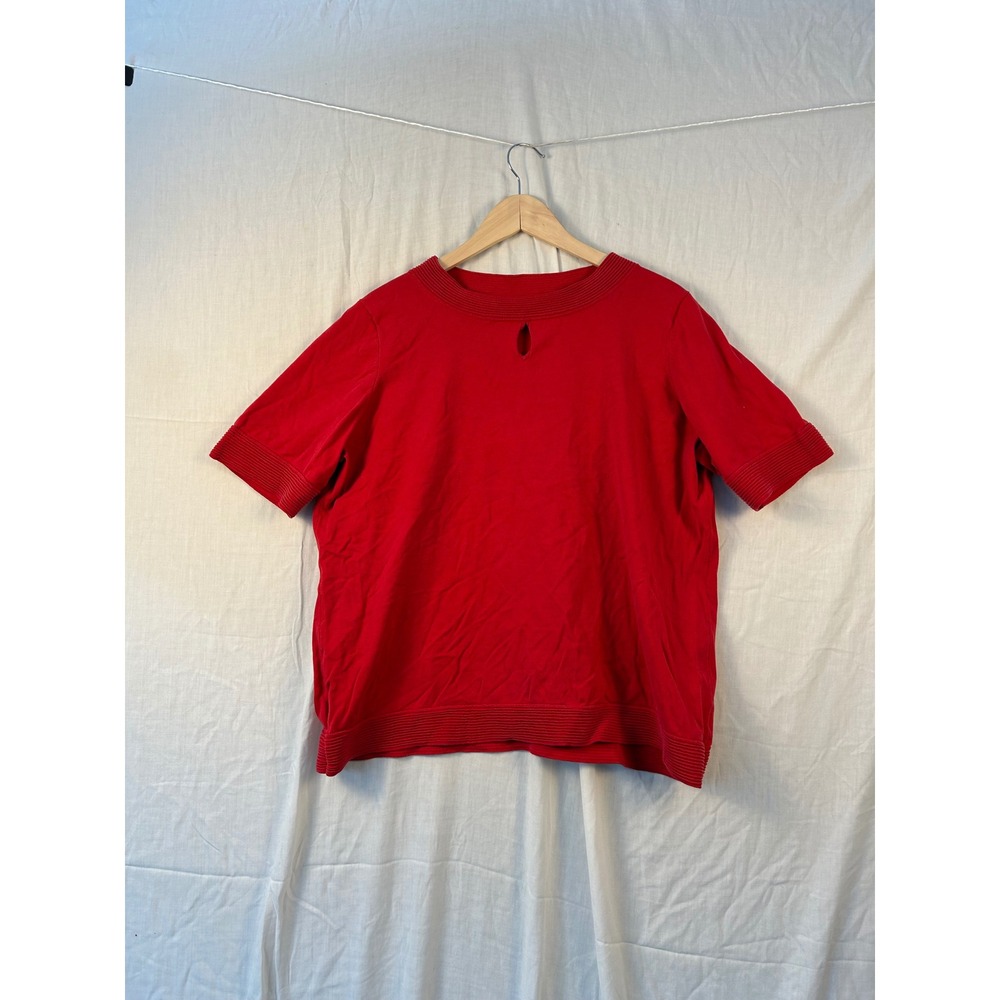 Pendleton Red Short Sleeve Knit Top 2X Keyhole Neck Ribbed Trim #2217